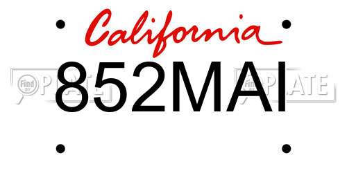 852MAI California License Plate