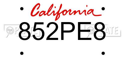 852PE8 California License Plate