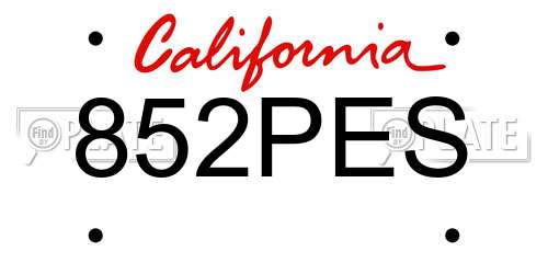852PES California License Plate
