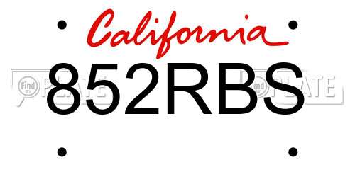 852RBS California License Plate