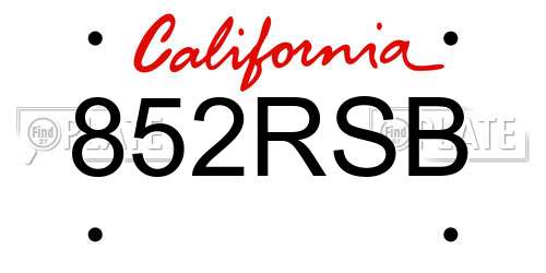 852RSB California License Plate