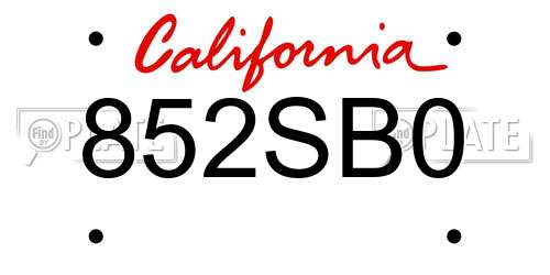 852SB0 California License Plate