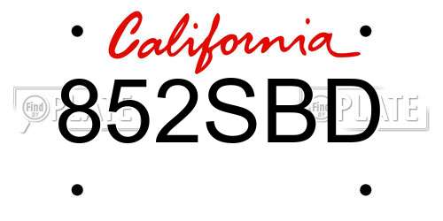 852SBD California License Plate