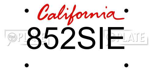 852SIE California License Plate
