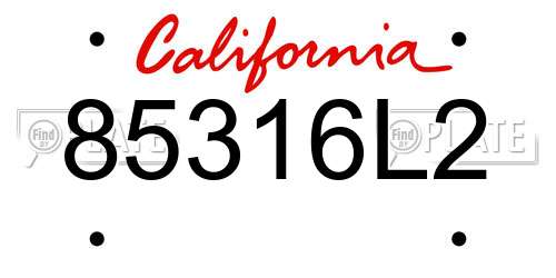 85316L2 California License Plate