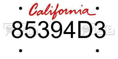 85394D3 California License Plate