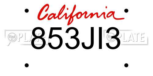 853JI3 California License Plate