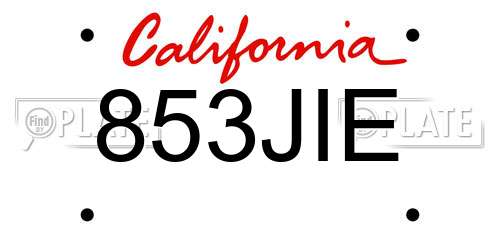 853JIE California License Plate