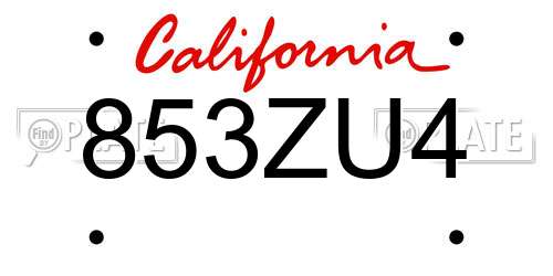 853ZU4 California License Plate