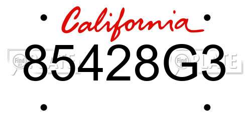 85428G3 California License Plate