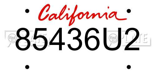 85436U2 California License Plate