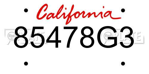 85478G3 California License Plate