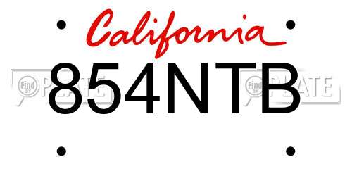 854NTB California License Plate