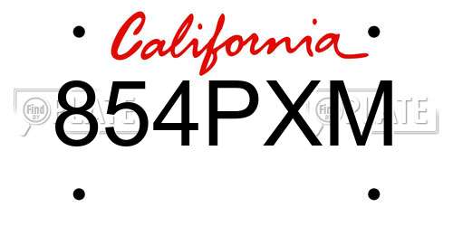 854PXM California License Plate