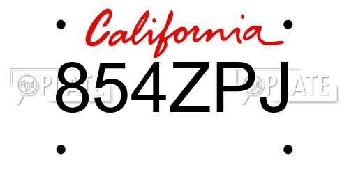 854ZPJ California License Plate