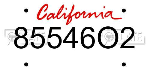 85546O2 California License Plate