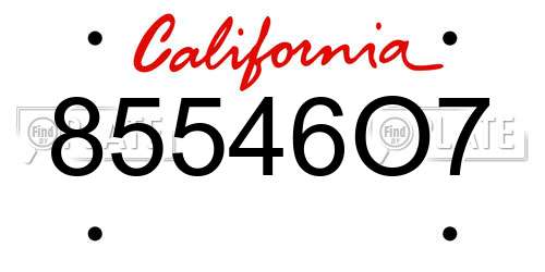 85546O7 California License Plate