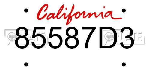 85587D3 California License Plate
