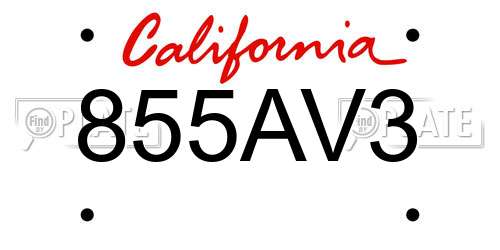 855AV3 California License Plate