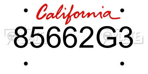 85662G3 California License Plate