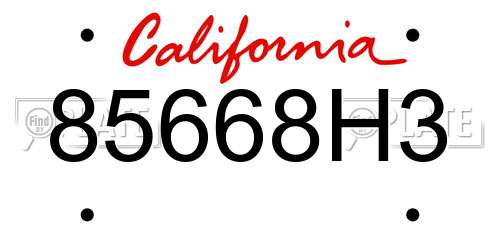 85668H3 California License Plate