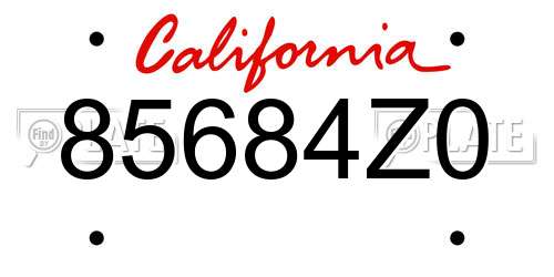 85684Z0 California License Plate
