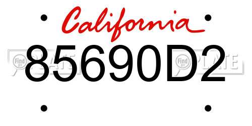 85690D2 California License Plate