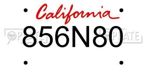 856N80 California License Plate