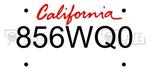 856WQ0 California License Plate
