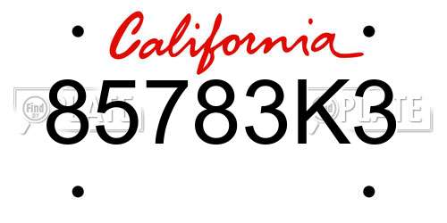 85783K3 California License Plate