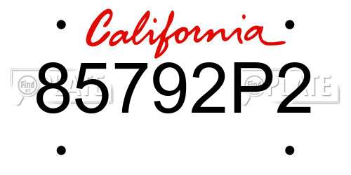 85792P2 California License Plate