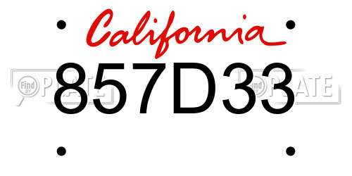 857D33 California License Plate