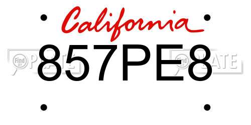 857PE8 California License Plate