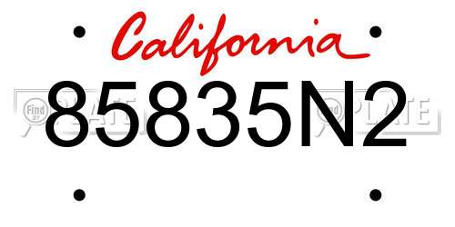 85835N2 California License Plate