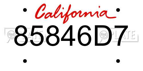 85846D7 California License Plate