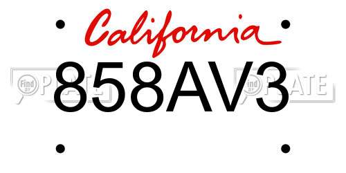 858AV3 California License Plate