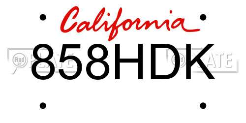 858HDK California License Plate