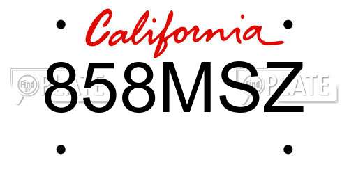 858MSZ California License Plate