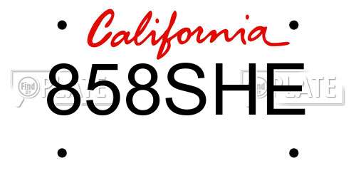 858SHE California License Plate