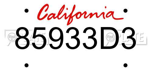 85933D3 California License Plate