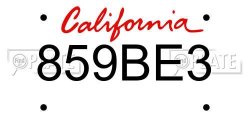 859BE3 California License Plate