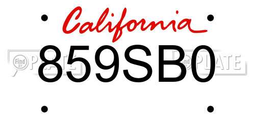 859SB0 California License Plate