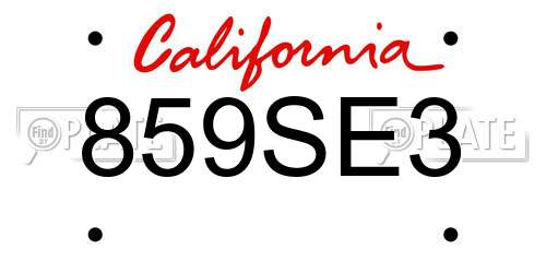 859SE3 California License Plate