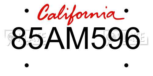 85AM596 California License Plate
