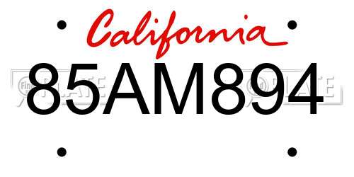 85AM894 California License Plate