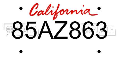 85AZ863 California License Plate