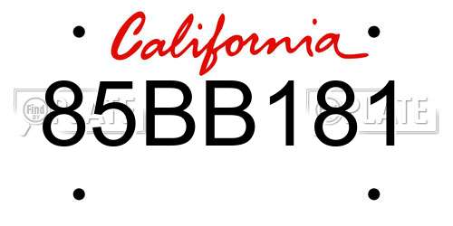 85BB181 California License Plate