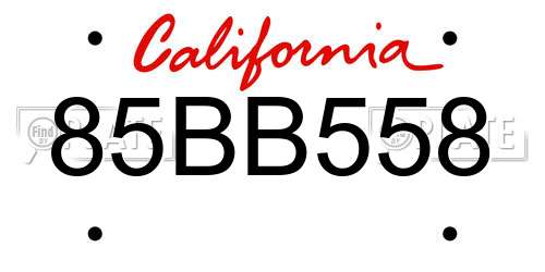 85BB558 California License Plate