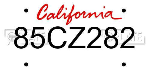 85CZ282 California License Plate