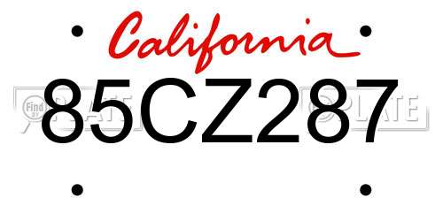 85CZ287 California License Plate